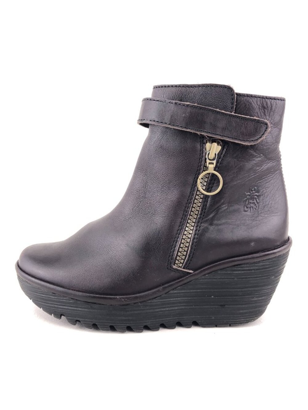 Fly London Yava Brown Leather Wedge Ankle Boots EUR 37